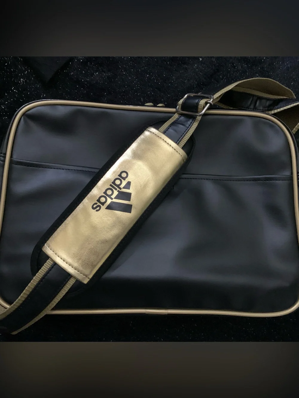 Adidas Black and Gold Logo Messenger Bag